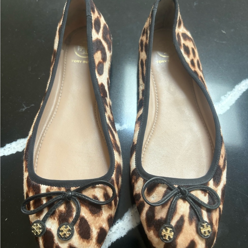 Tory Burch Leopard Print Flats with Dark Trim